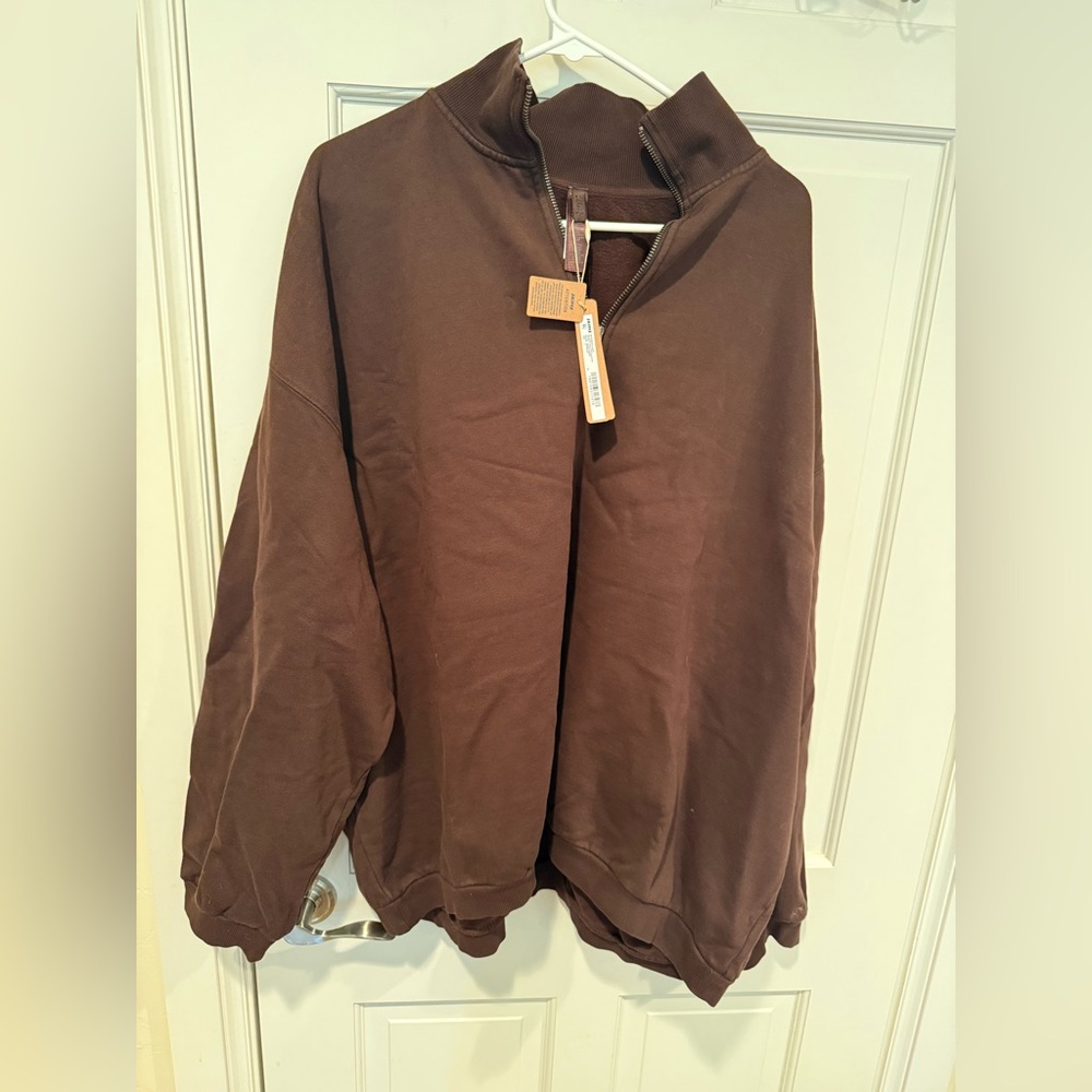 NWT SKIMS Espresso Half-Zip Boyfriend Fleece Slouchy Pullover Espresso Large